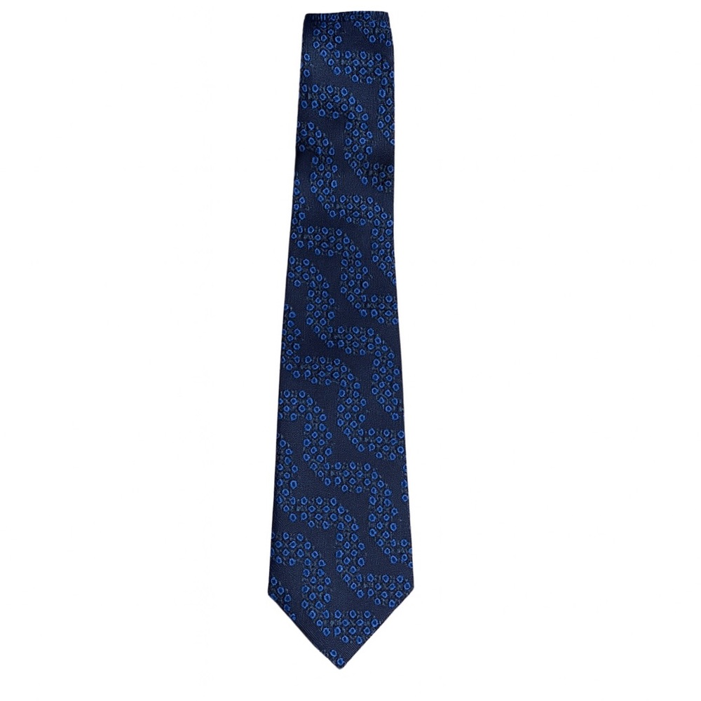 Gucci Made in Italy Navy Blue Micro-Pattern Silk Tie